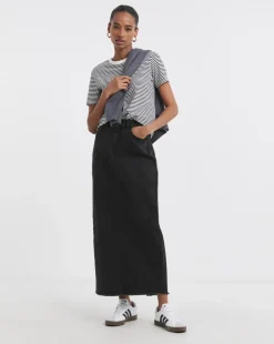 24/7 Black Maxi Denim Skirt