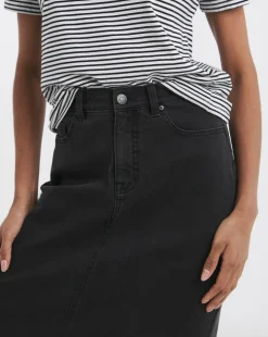 24/7 Black Maxi Denim Skirt