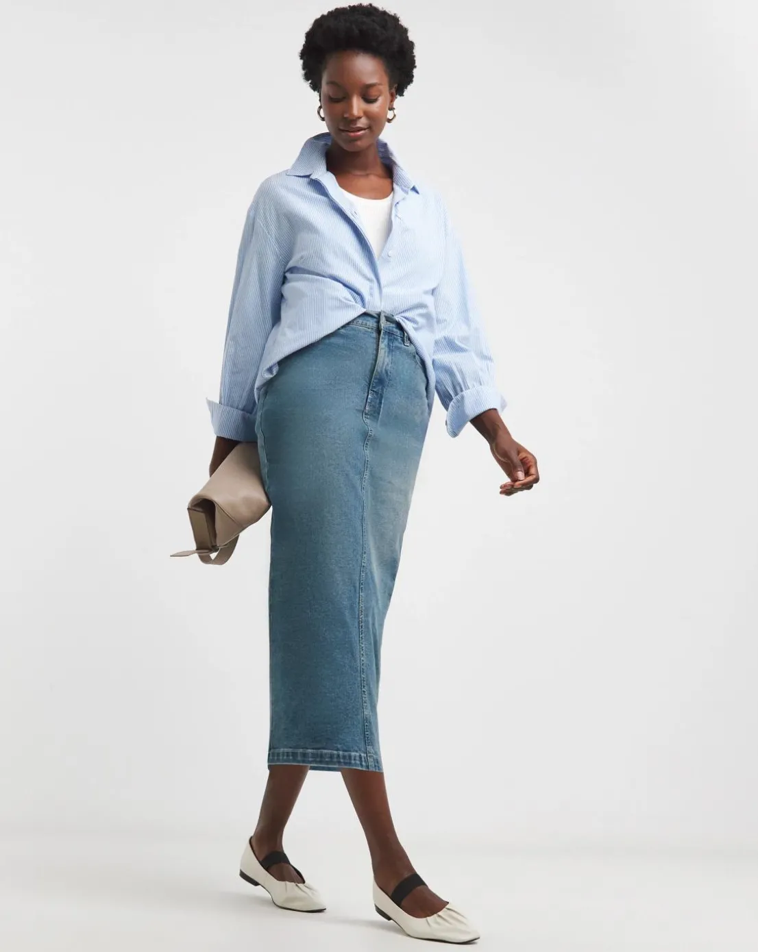 24/7 Blue Midi Denim Skirt