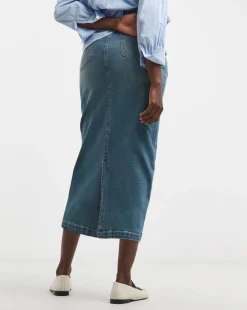24/7 Blue Midi Denim Skirt