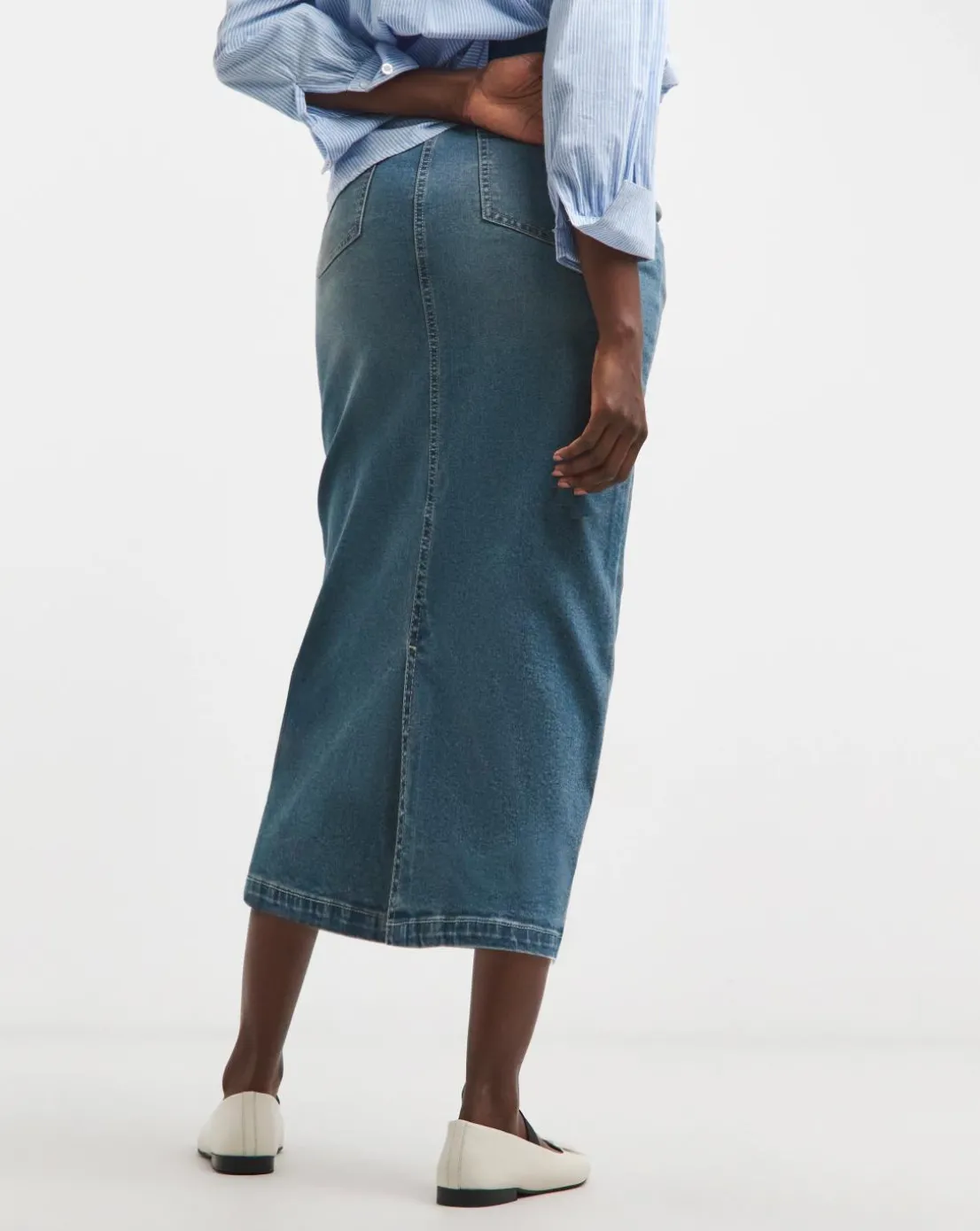 24/7 Blue Midi Denim Skirt