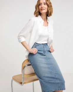 24/7 Blue Midi Denim Skirt