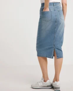 24/7 Blue Midi Denim Skirt