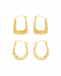 9 Carat Gold 2 Small Creole Earrings Set