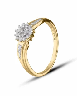 9 Carat Gold And Diamond Cluster Ring With Diamond Set Shoulders