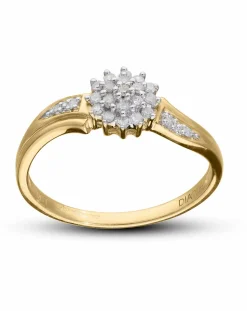 9 Carat Gold And Diamond Cluster Ring With Diamond Set Shoulders