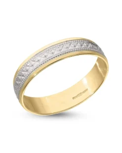 9 Carat Gold 4mm Two Tone Diamond Cut Wedding Band