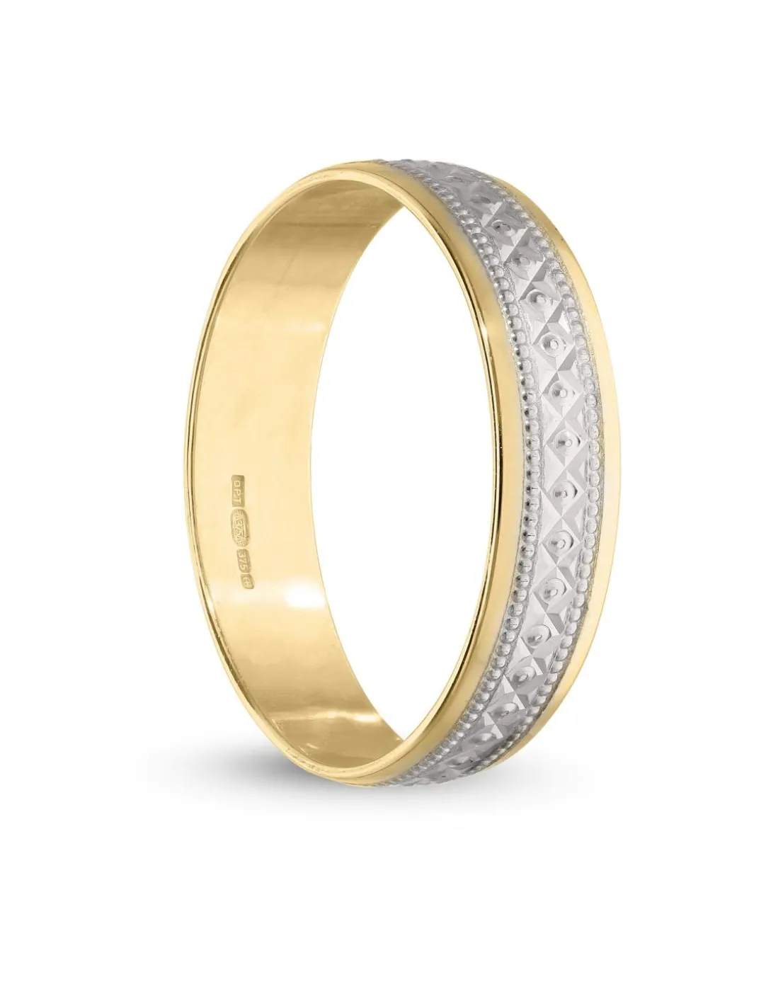 9 Carat Gold 4mm Two Tone Diamond Cut Wedding Band