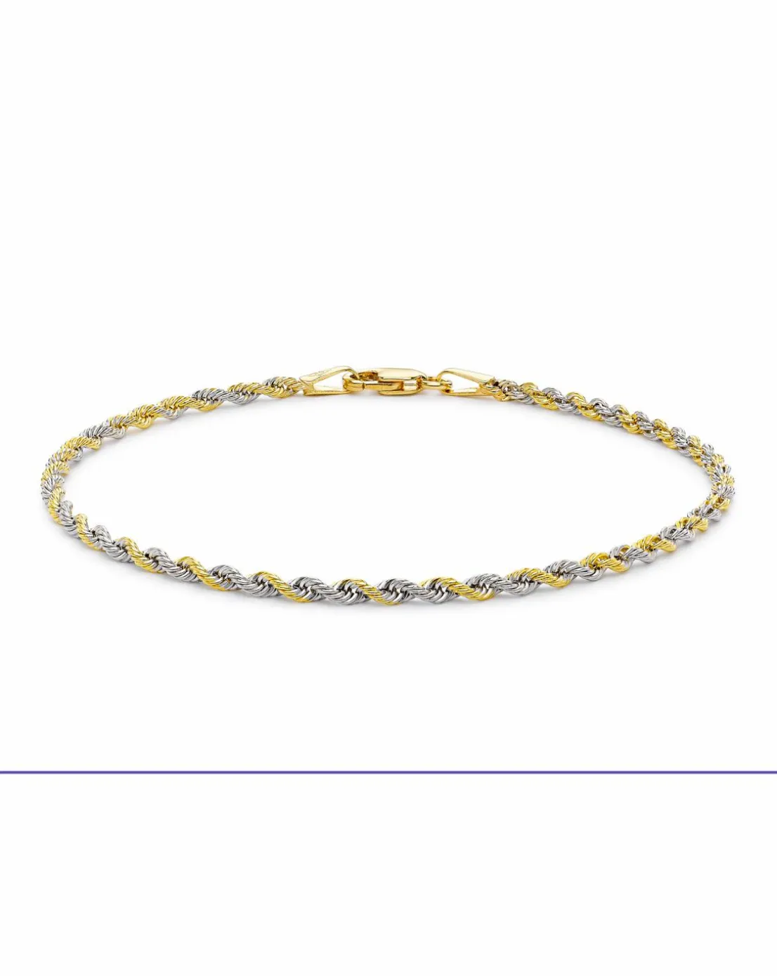 9 Carat 2-Tone Gold Rope Chain Bracelet