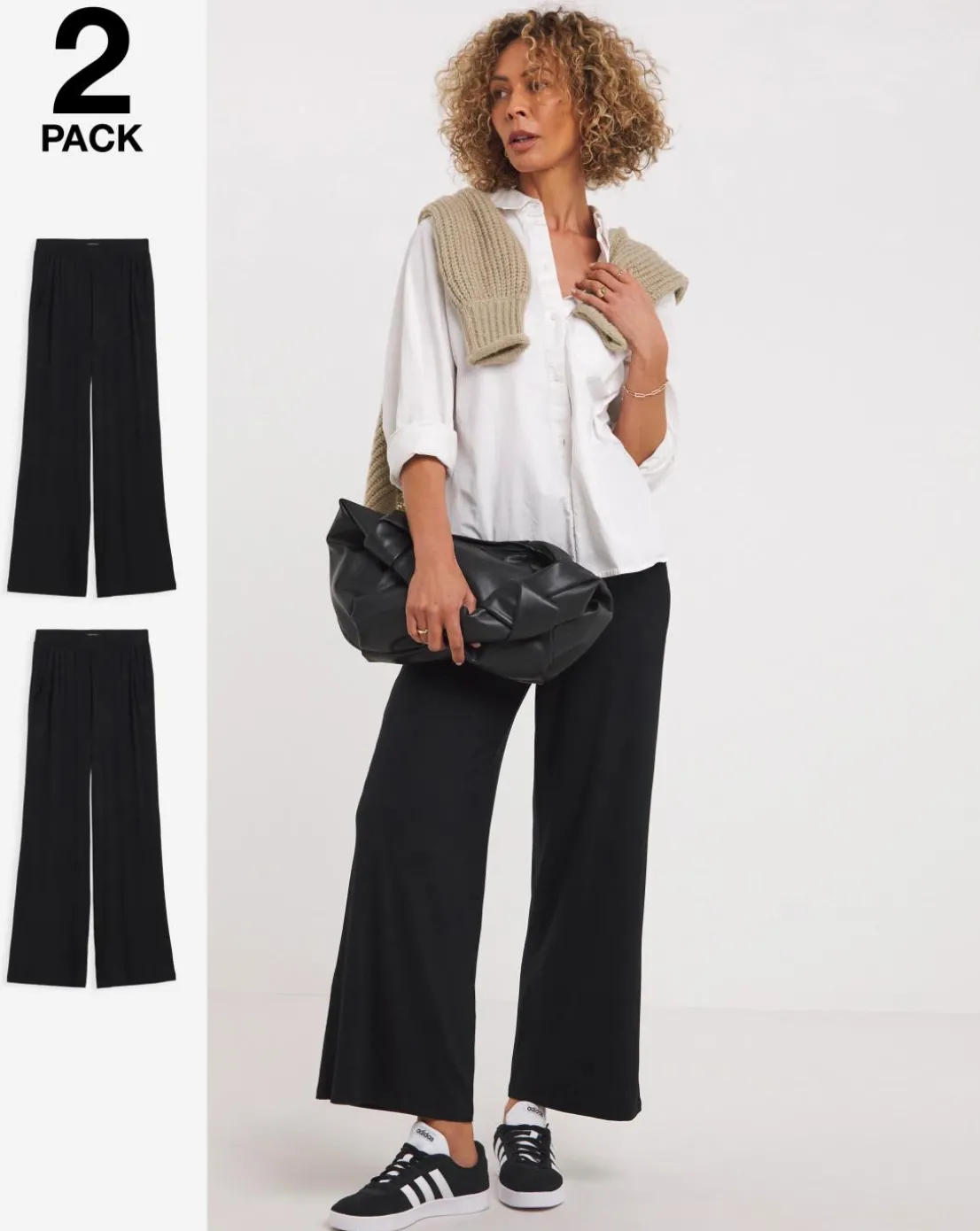 2 Pack Black Jersey Wide Leg Trousers