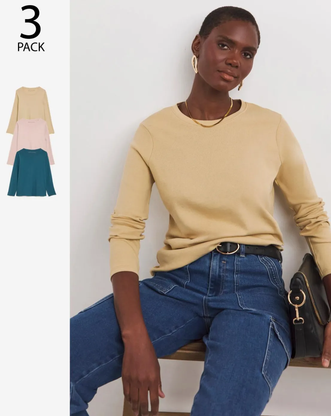 3 Pack Crew Neck Long Sleeve T-Shirts