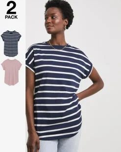 2 Pack Short Sleeve Curved Hem Longline top