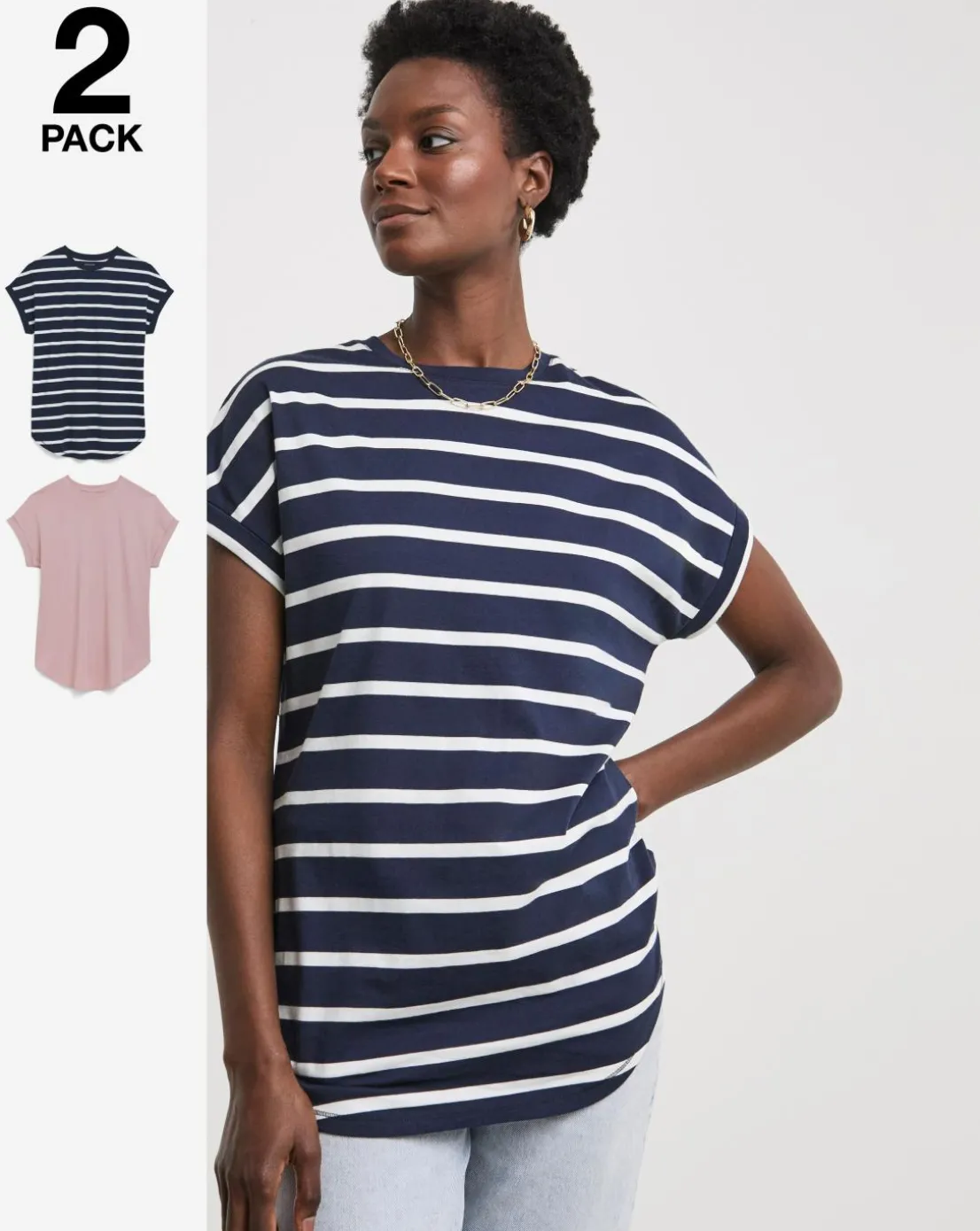 2 Pack Short Sleeve Curved Hem Longline top