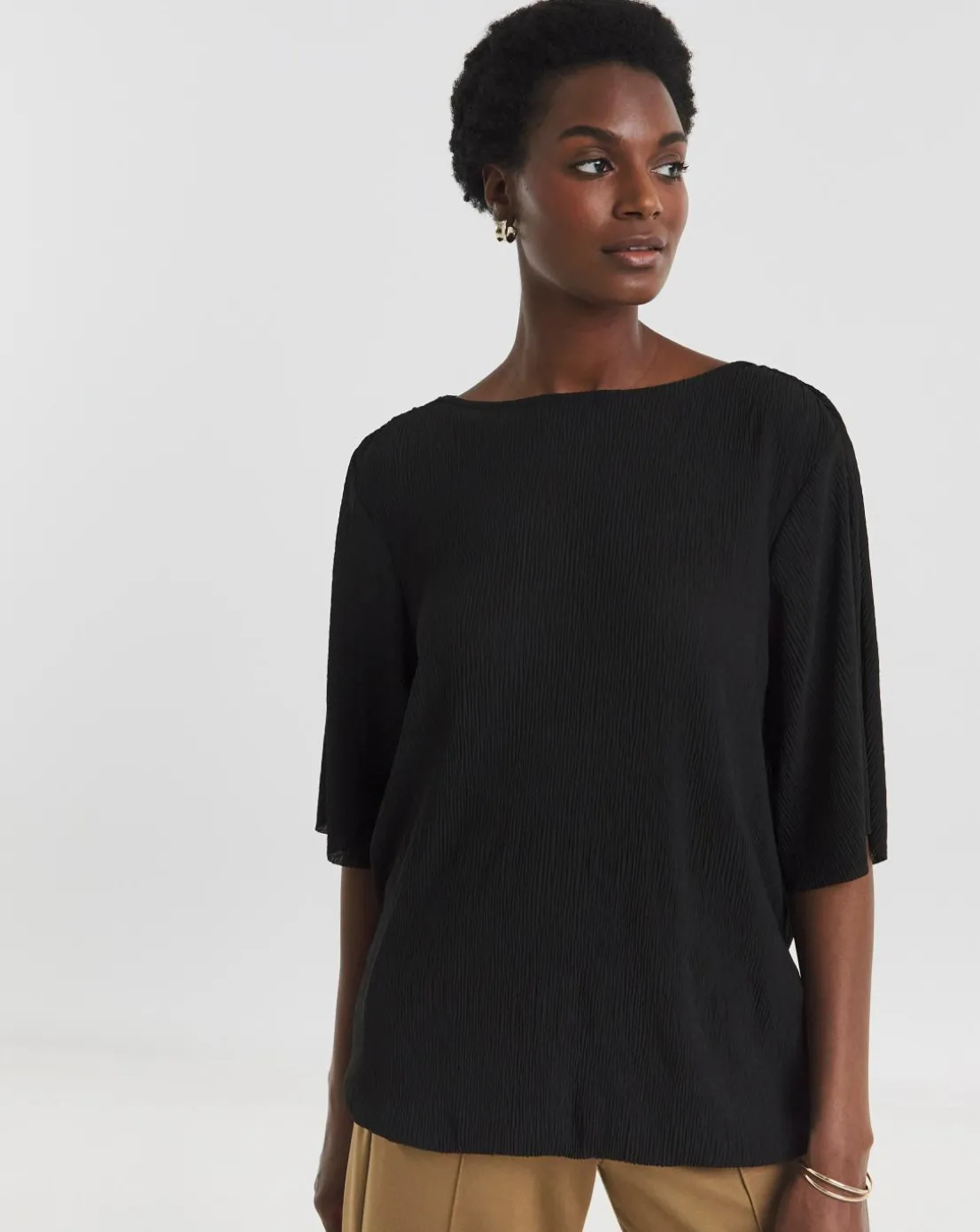 Angel Sleeve Bubble Hem Textured Top
