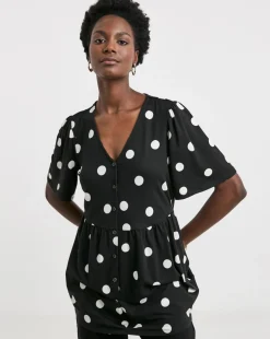 Angel Sleeve Button Front Longline Top