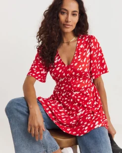 Angel Sleeve Button Front Longline Top