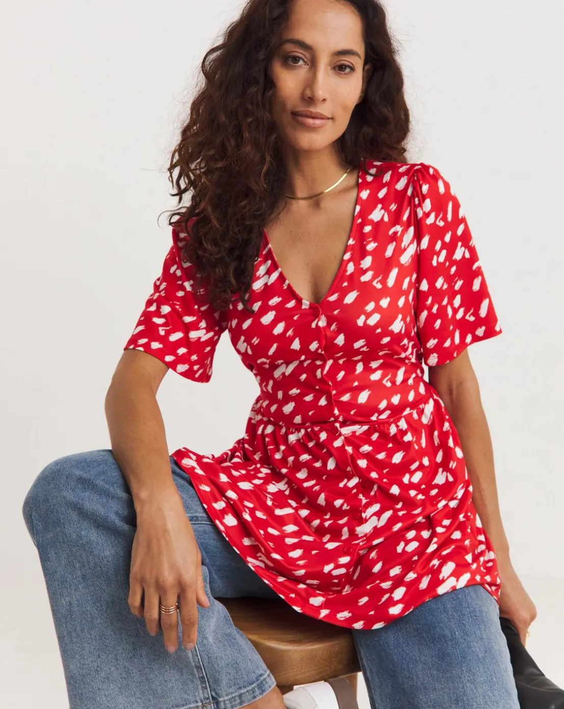 Angel Sleeve Button Front Longline Top