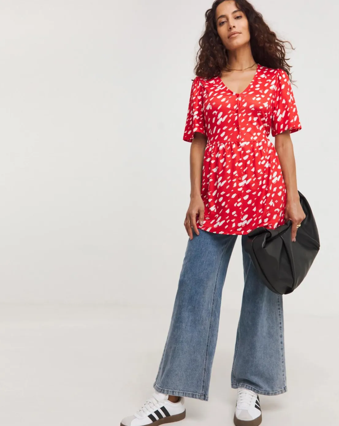 Angel Sleeve Button Front Longline Top