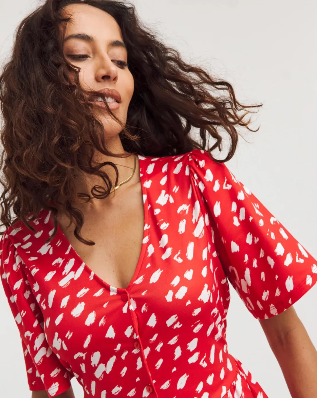 Angel Sleeve Button Front Longline Top