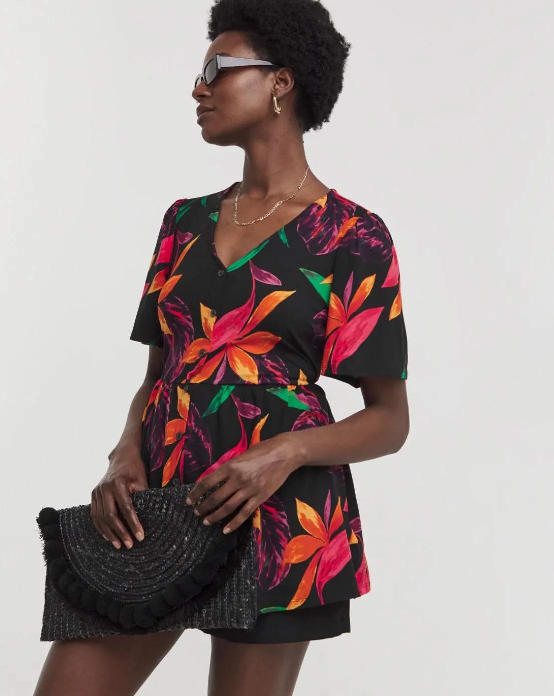 Angel Sleeve Button Front Longline Top