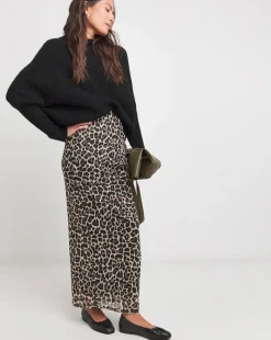 Animal Jersey Mesh Column Maxi Skirt