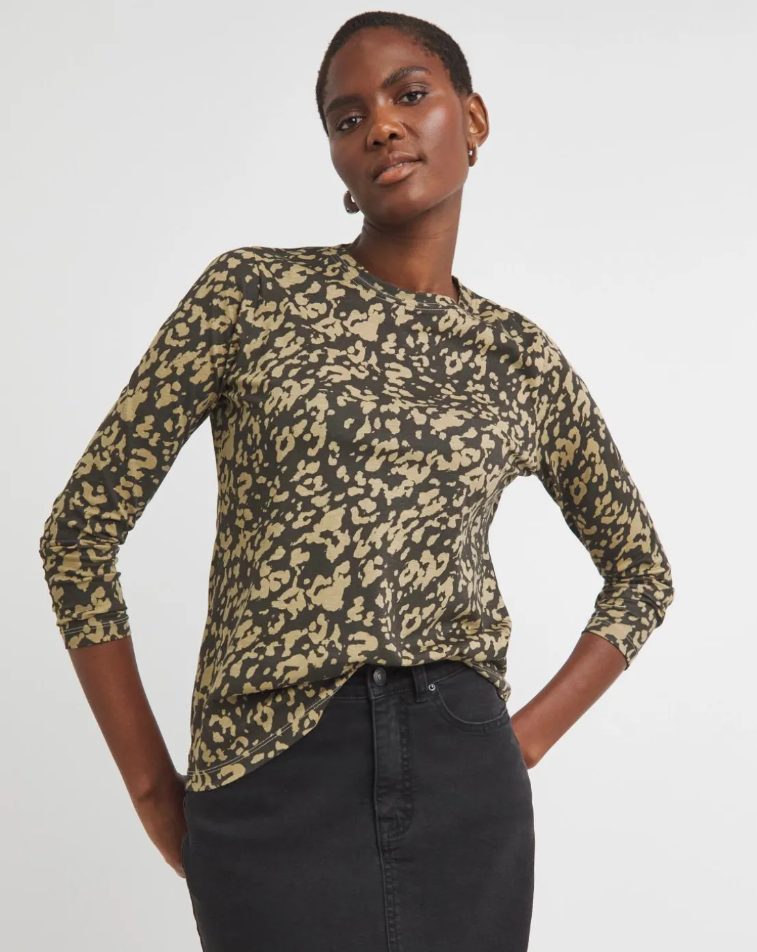 Animal Print Crew Neck Long Sleeve T-Shirt