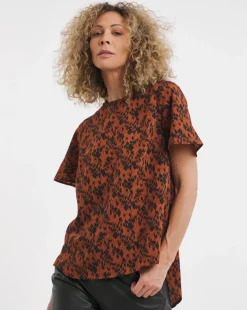 Animal Print Short Sleeved Woven Top