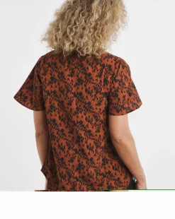 Animal Print Short Sleeved Woven Top