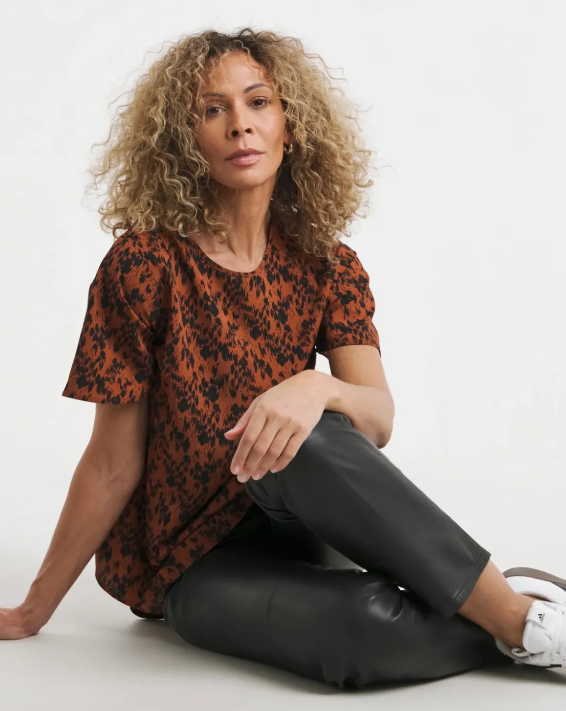 Animal Print Short Sleeved Woven Top