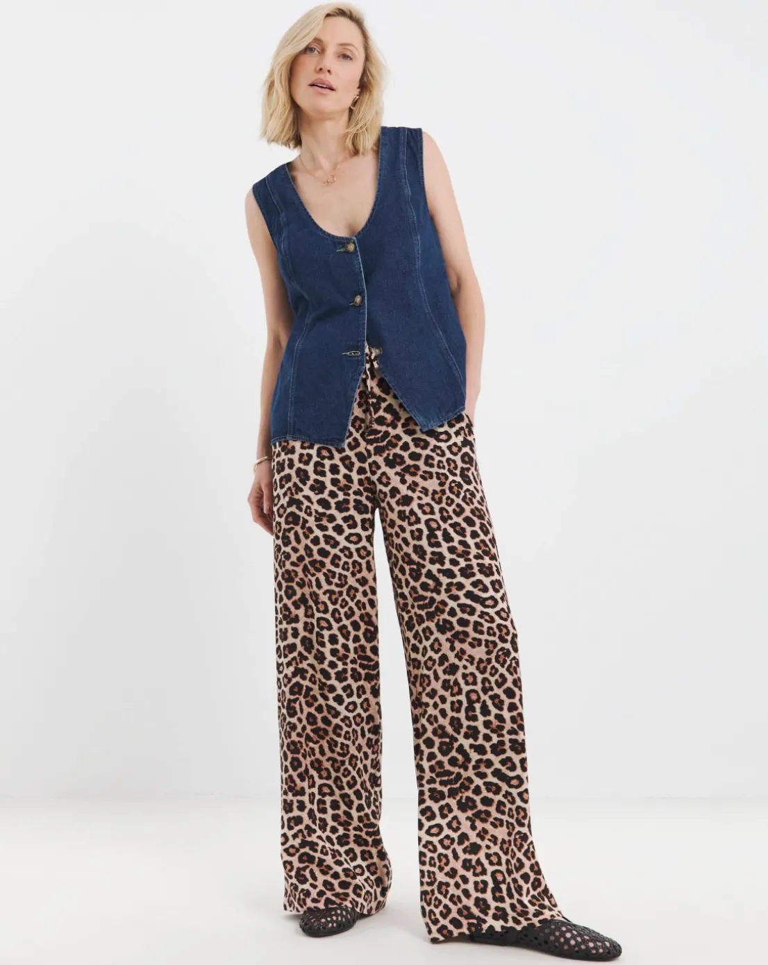 Animal Spun Viscose Wide Leg Trousers