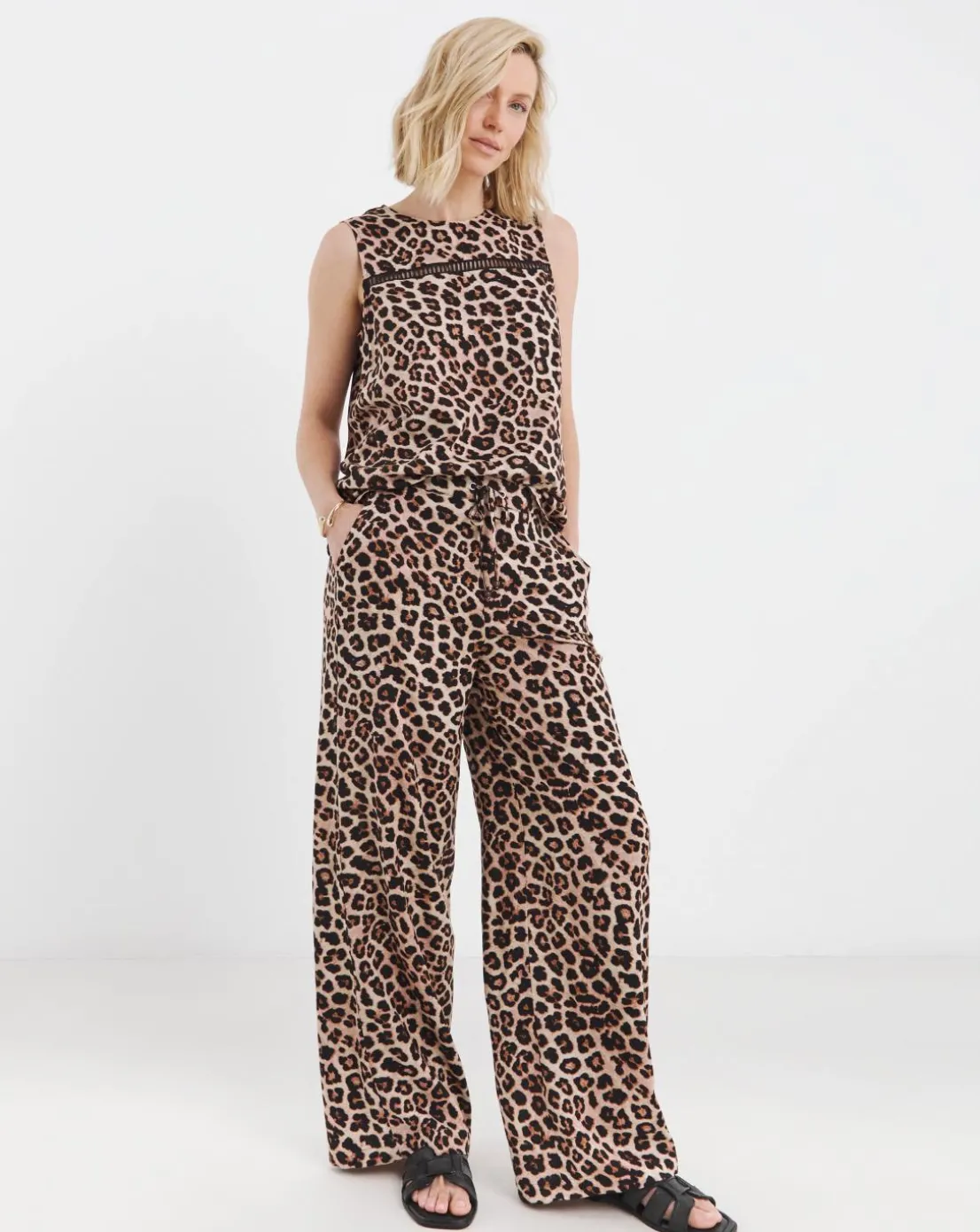 Animal Spun Viscose Wide Leg Trousers