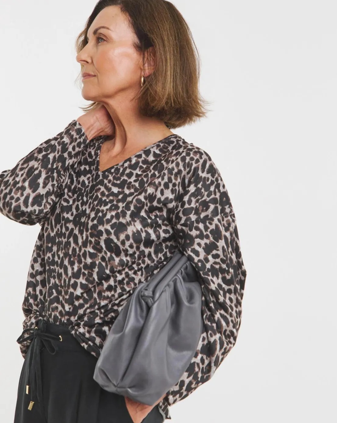 Animal V Neck Soft Touch Longline Top