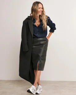 Anthology Black Leather Midi Skirt