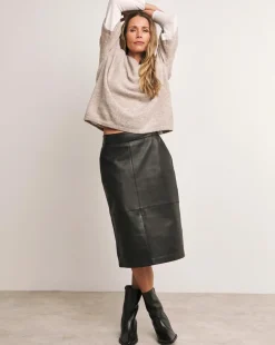 Anthology Black Leather Midi Skirt