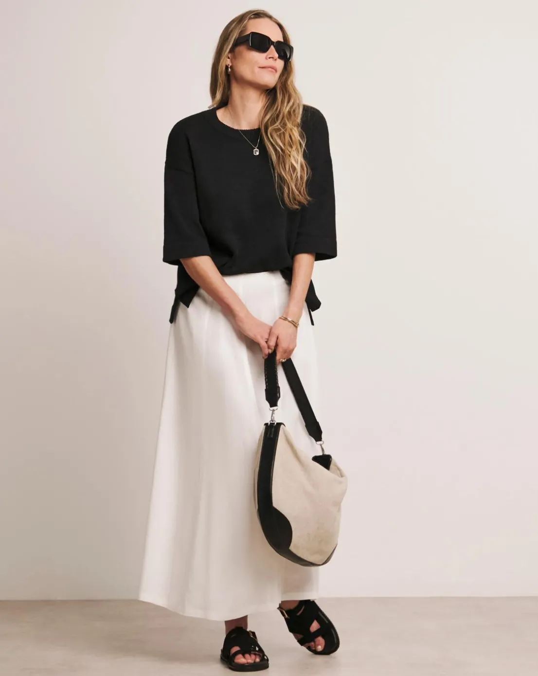 Anthology Black Linen Mix Short Sleeve Jumper