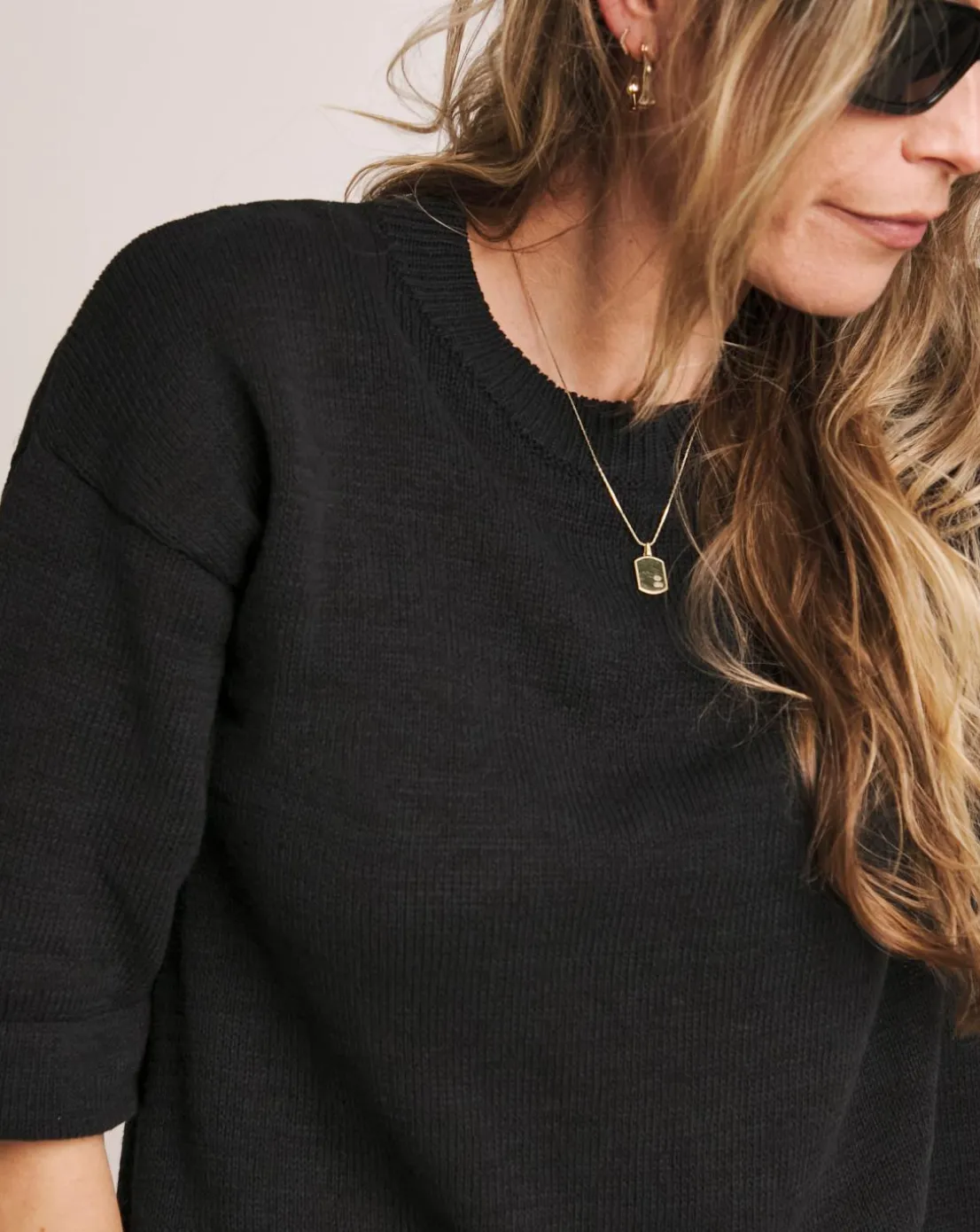 Anthology Black Linen Mix Short Sleeve Jumper