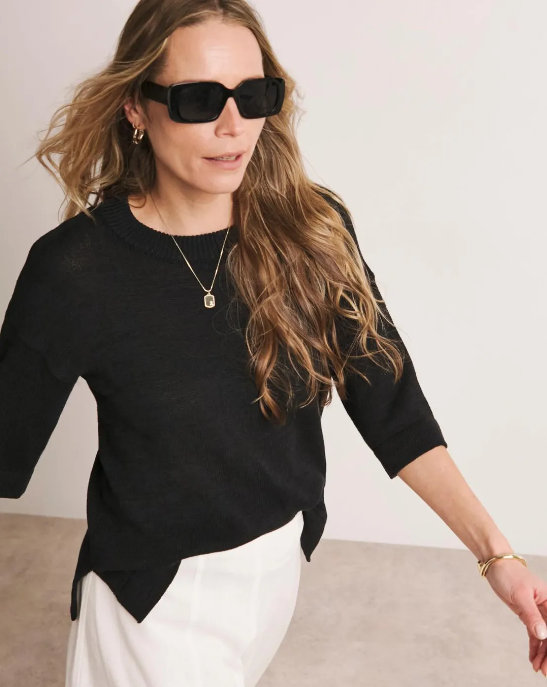 Anthology Black Linen Mix Short Sleeve Jumper