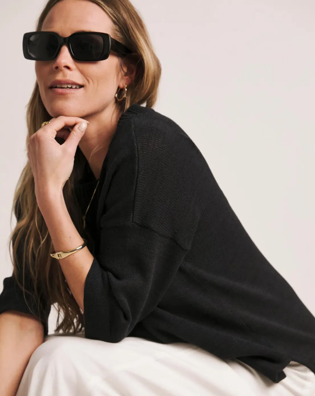 Anthology Black Linen Mix Short Sleeve Jumper