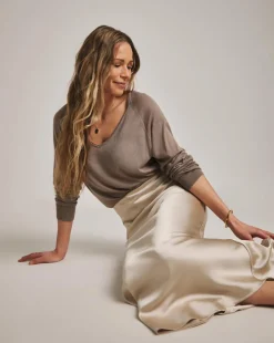 Anthology Champagne Satin Slip Skirt