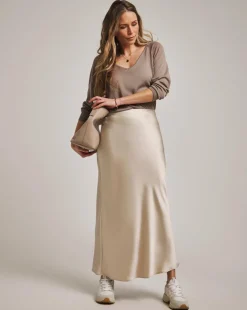 Anthology Champagne Satin Slip Skirt