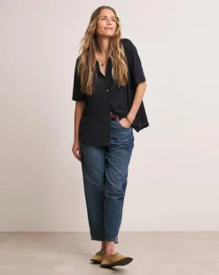 Anthology Collared Short Sleeve Button Front Linen Top