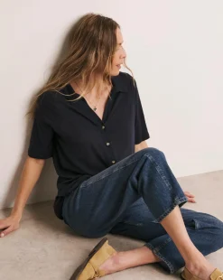 Anthology Collared Short Sleeve Button Front Linen Top