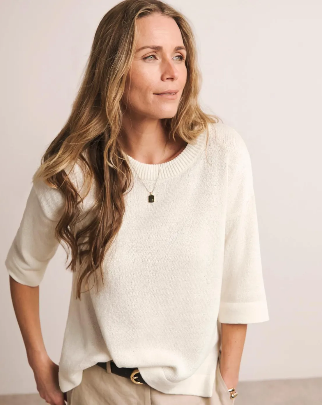 Anthology Ivory Linen Mix Short Sleeve Jumper