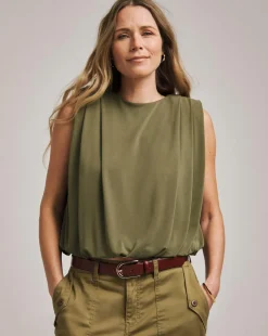 Anthology Khaki Modal Shoulder Pad Top