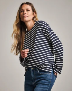 Anthology Navy & White Cotton Modal Long Sleeve Top