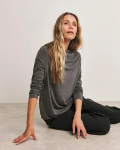 Anthology Pewter Drape Neck Long Sleeve Top