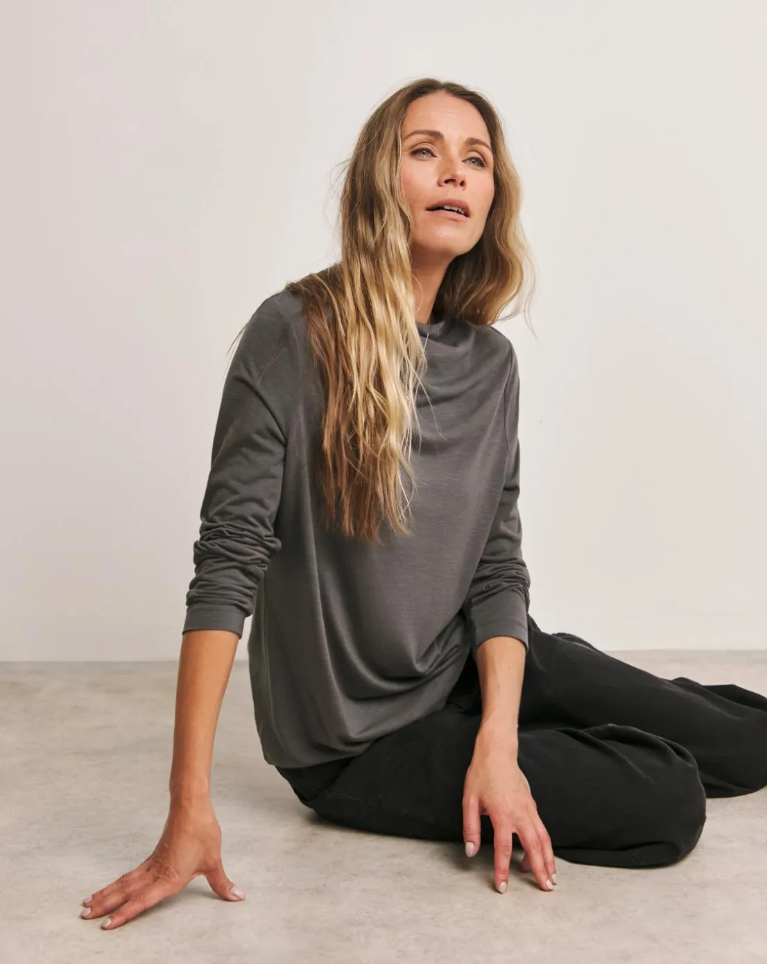 Anthology Pewter Drape Neck Long Sleeve Top