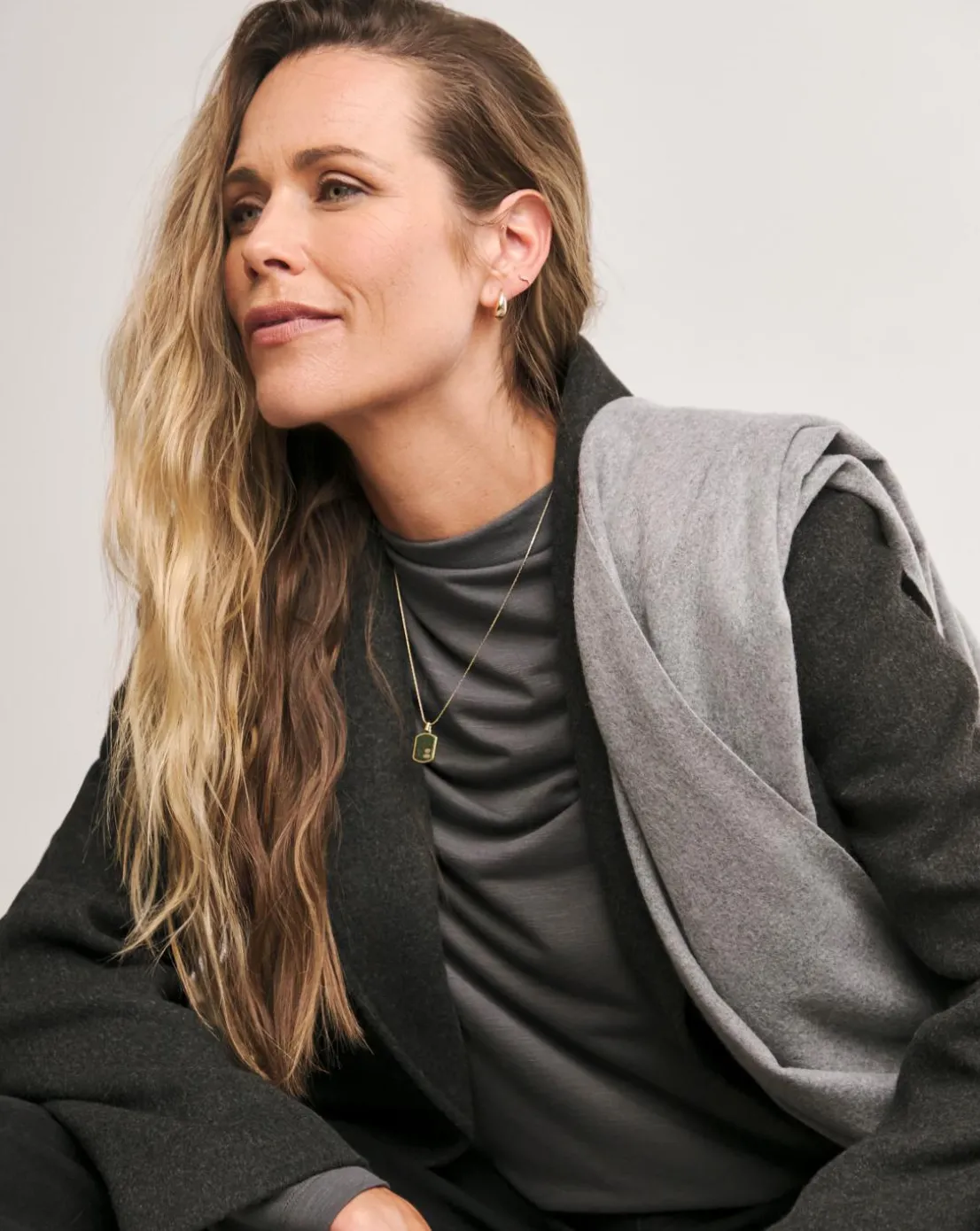 Anthology Pewter Drape Neck Long Sleeve Top