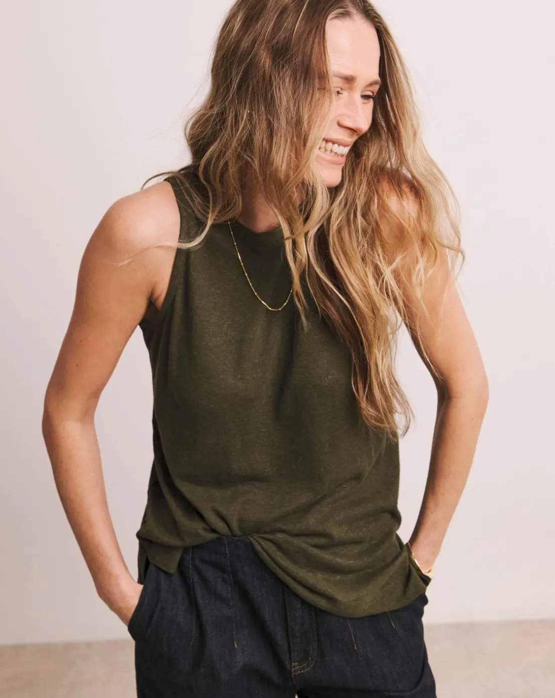 Anthology Rib Crew Neck Linen Tank