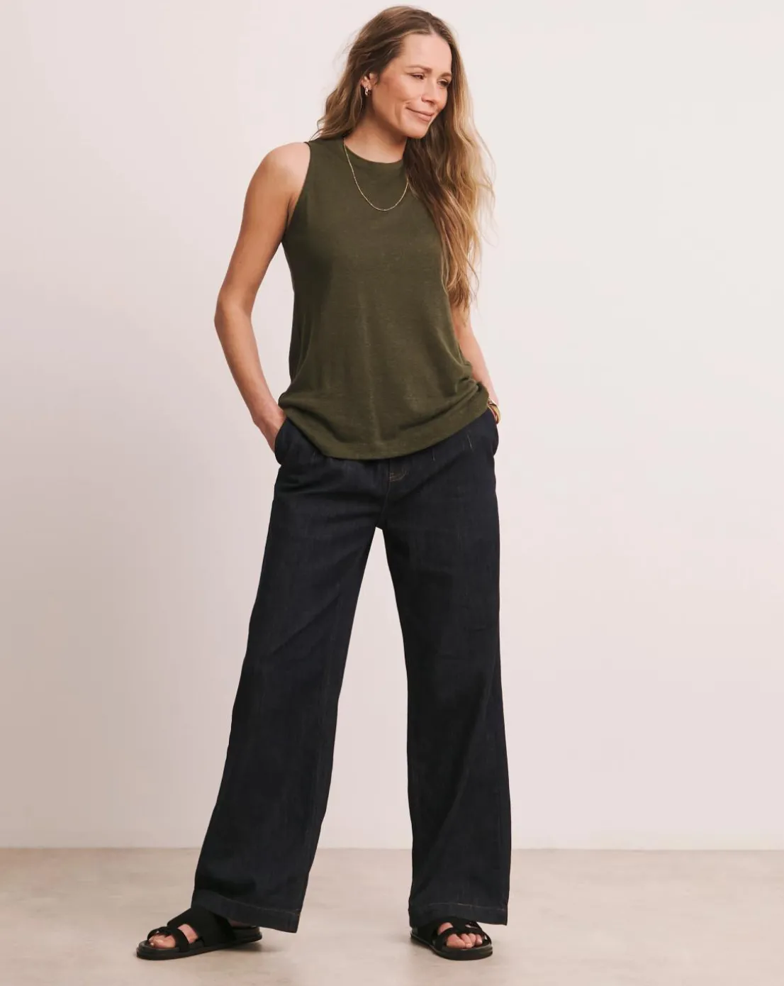 Anthology Rib Crew Neck Linen Tank